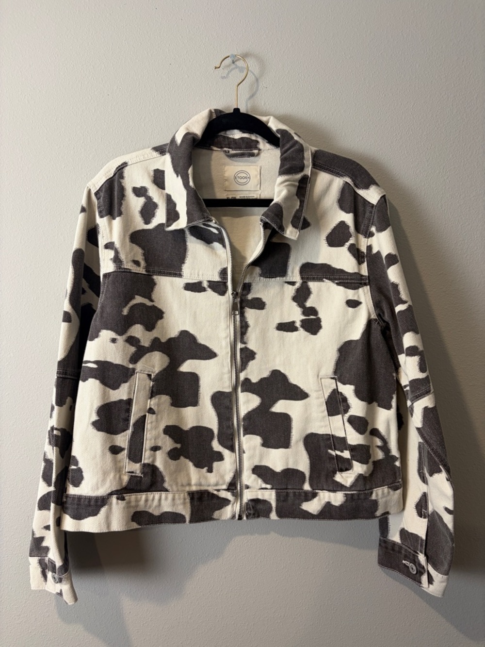 Stoosh Denim Zip Up Cow Print Jacket Size XL